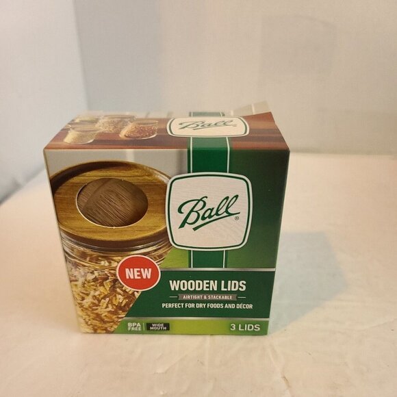 3 Ball Wide Mouth Jar Wooden Lids New